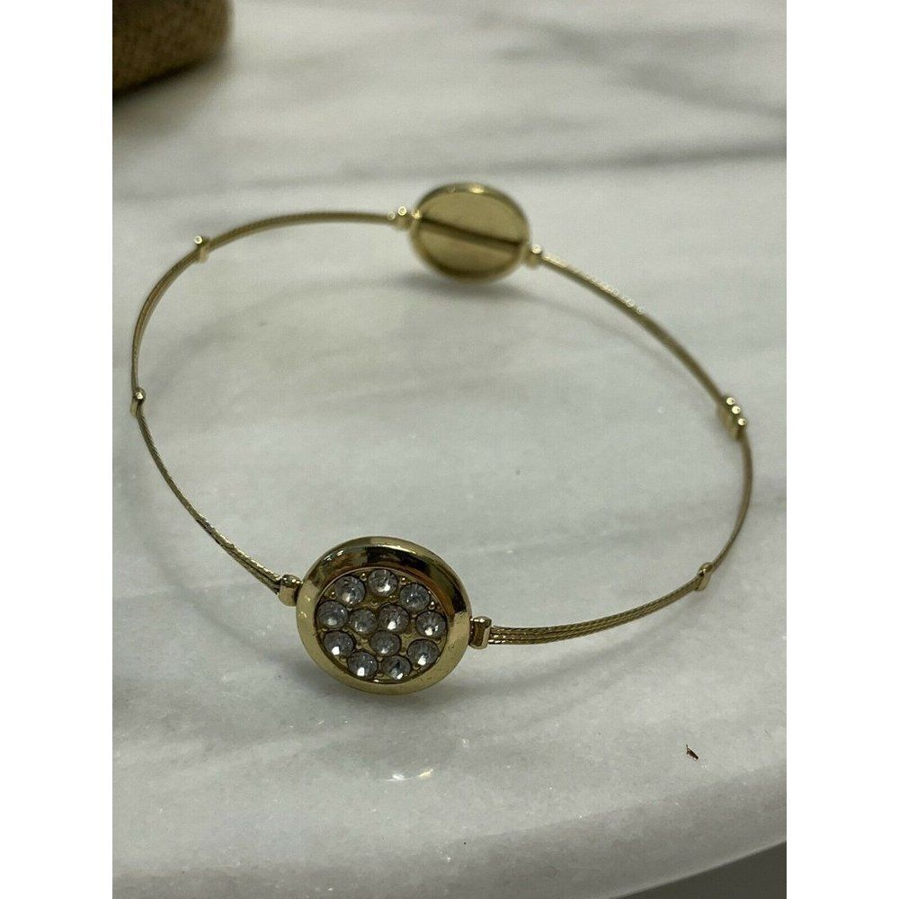 gold tone stack wire bracelets round pave - Picture 3 of 10